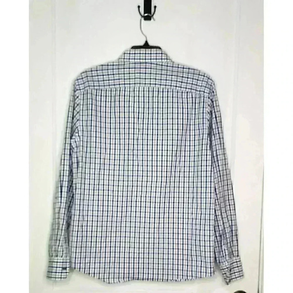 Size Large Slim Fit Untuckit Blue / Gray Plaid Button Down Shirt 100% Cotton - Picture 2 of 4